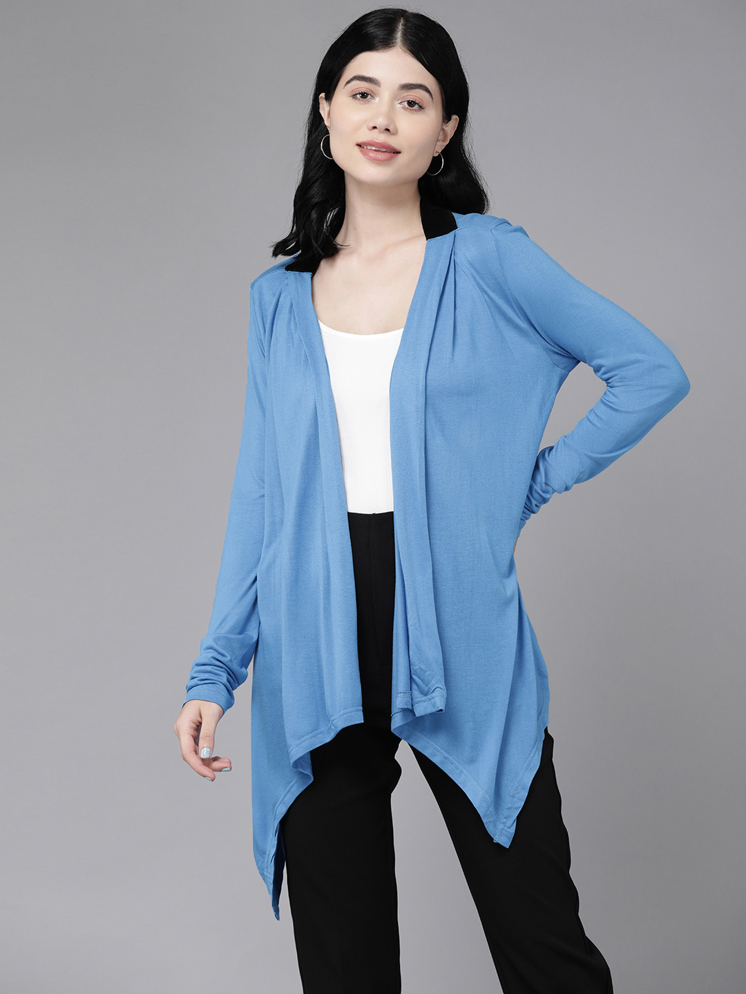

Park Avenue Women Blue Solid Open-Front Shrug