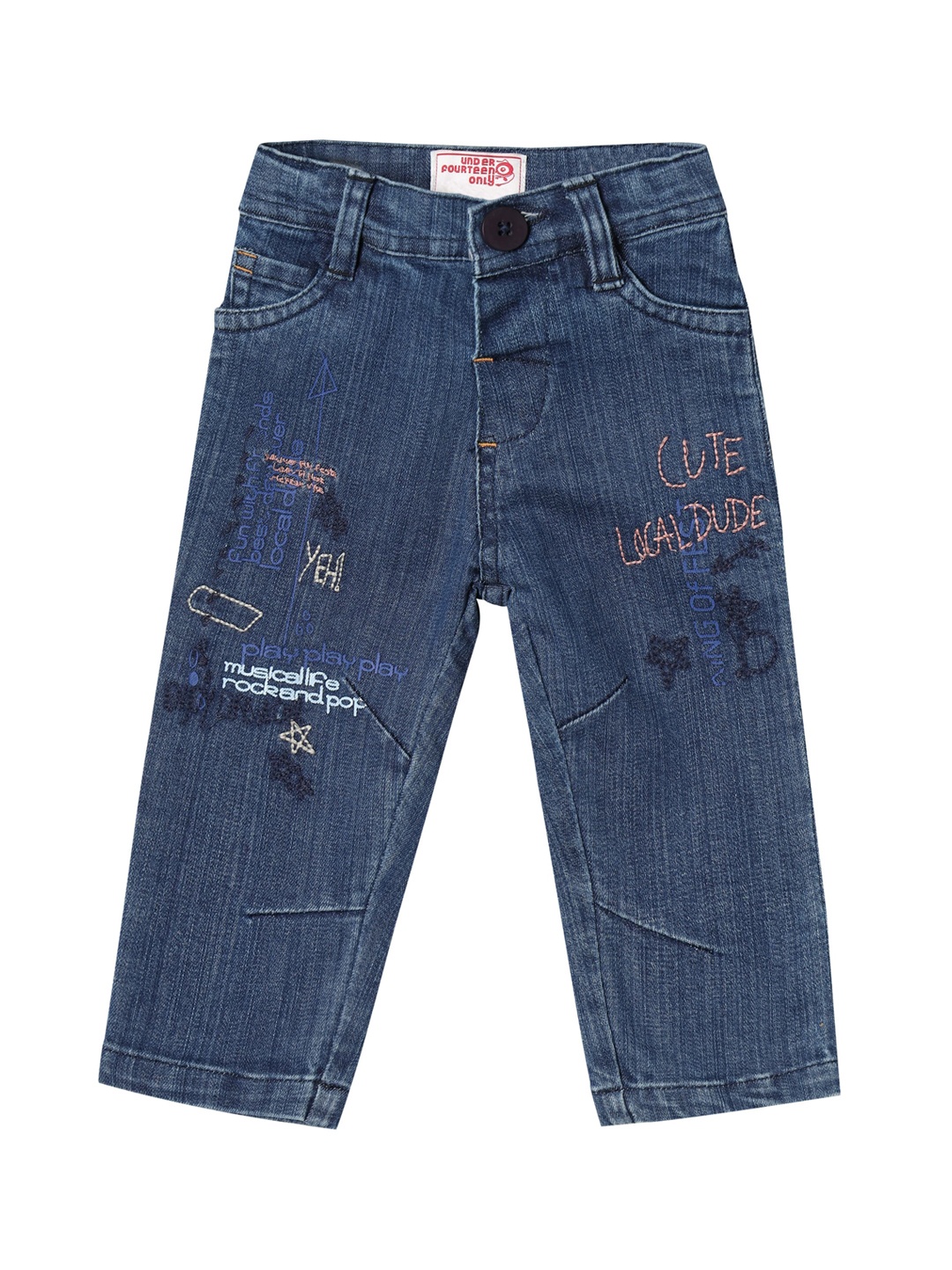 

UNDER FOURTEEN ONLY Unisex Kids Navy Blue Regular Fit Medium Shade Jeans