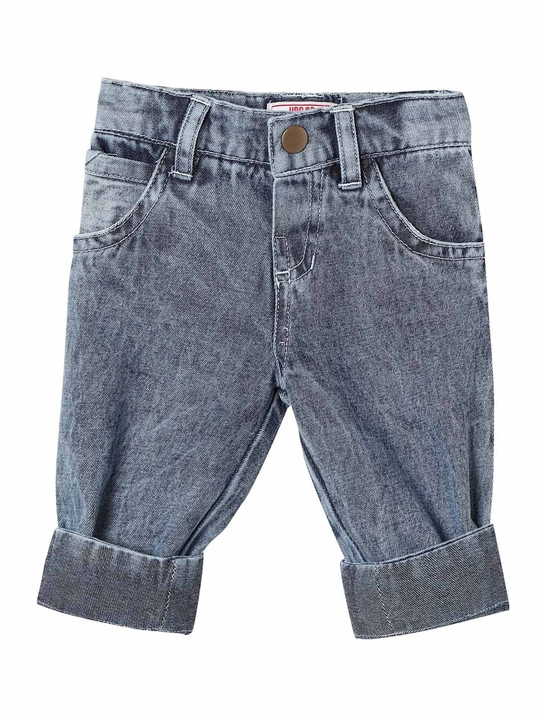 

UNDER FOURTEEN ONLY Unisex Kids Blue Slim Fit Heavy Fade Jeans