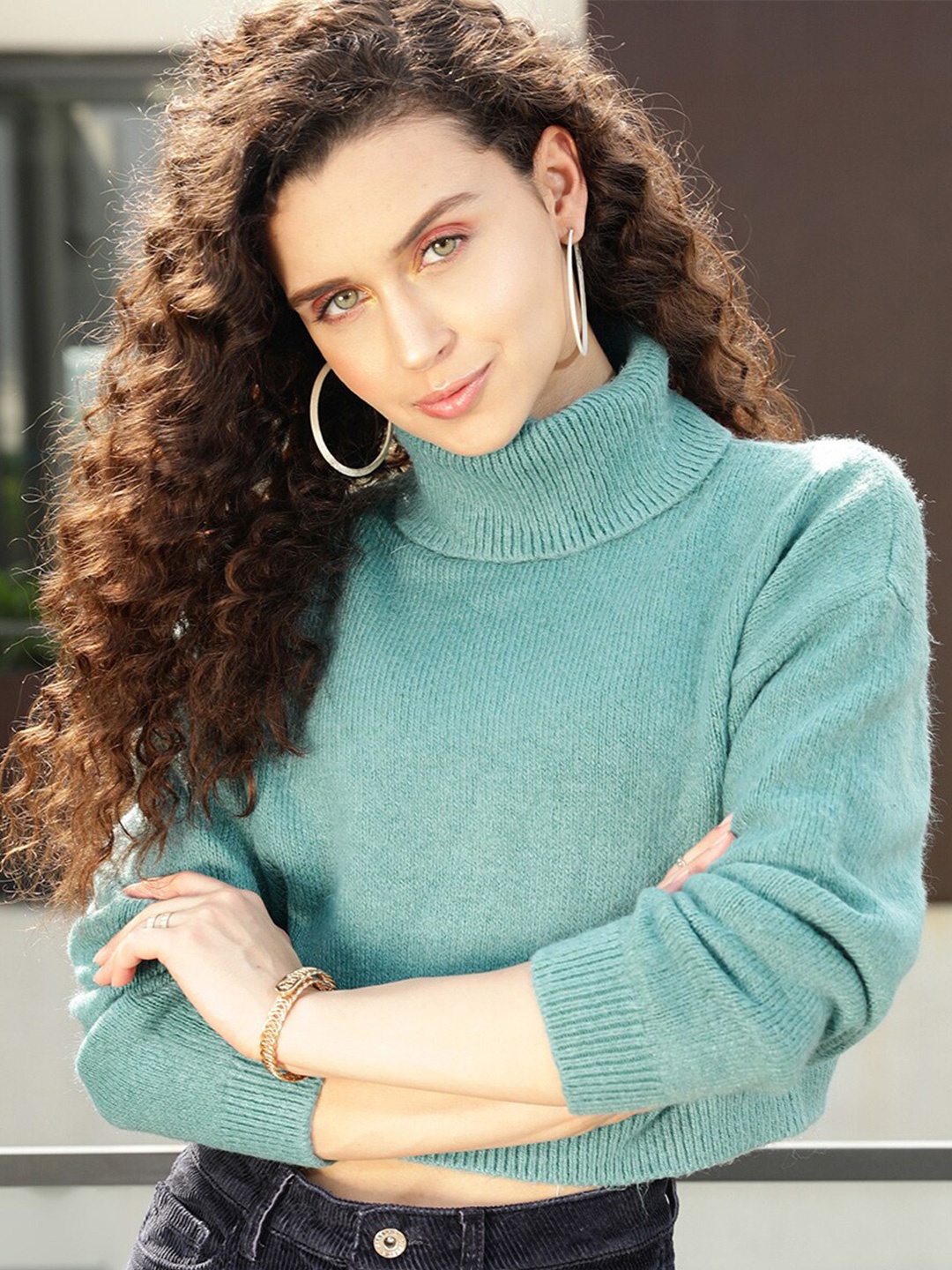 

STREET 9 Women Green Crop Pullover