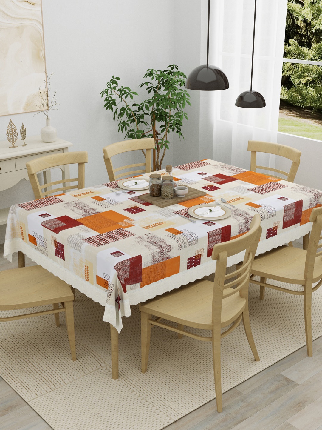 

Clasiko Beige & Red Printed 6 Seater Dining Table Cover