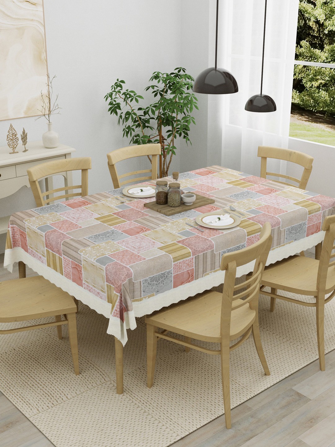 

Clasiko Pink Digital Printed Table Cover, White