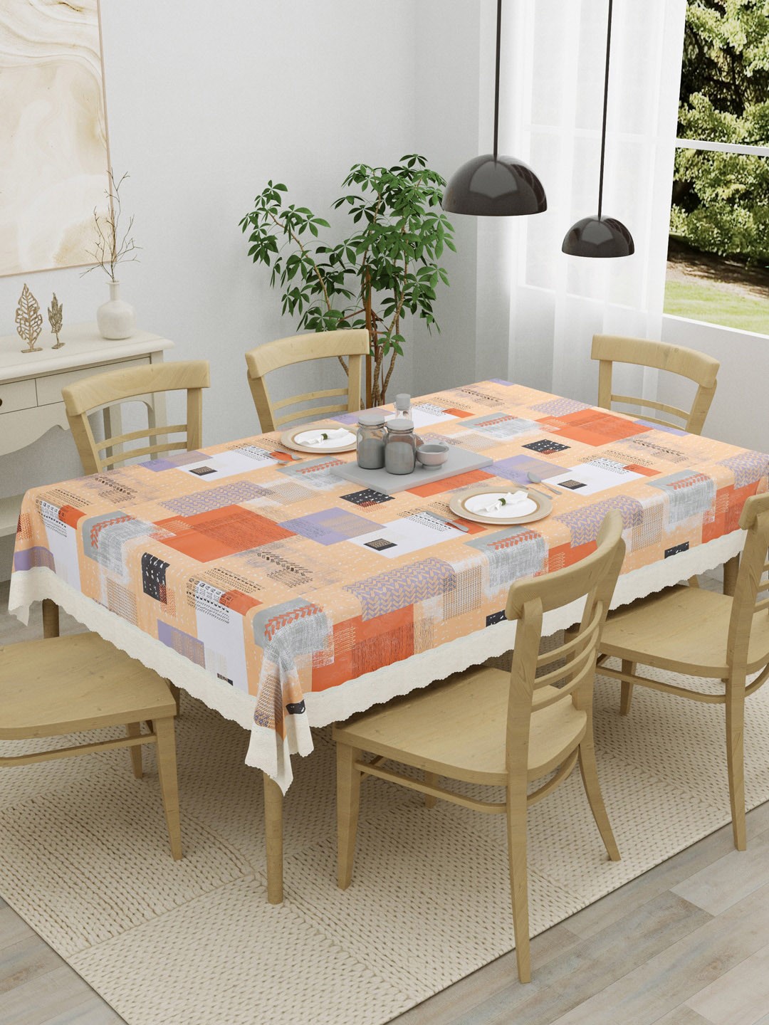 

Clasiko Peach Printed Set Of 6 Seater Table Covers