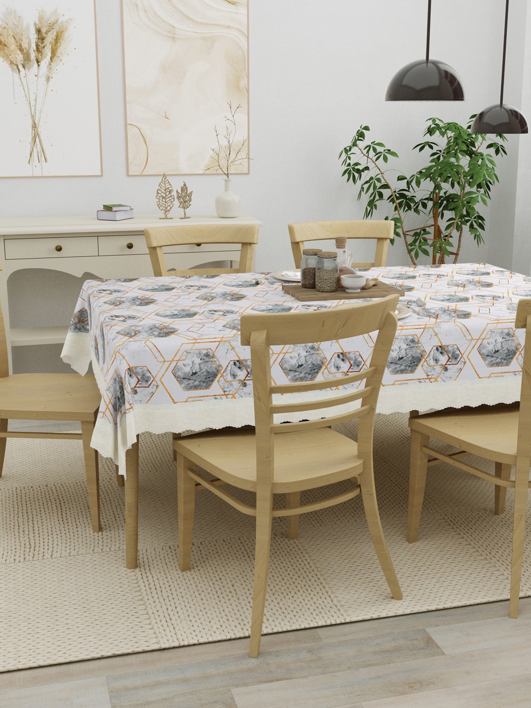 

Clasiko White & Grey Marble Design 6 Seater Dining Table Cover