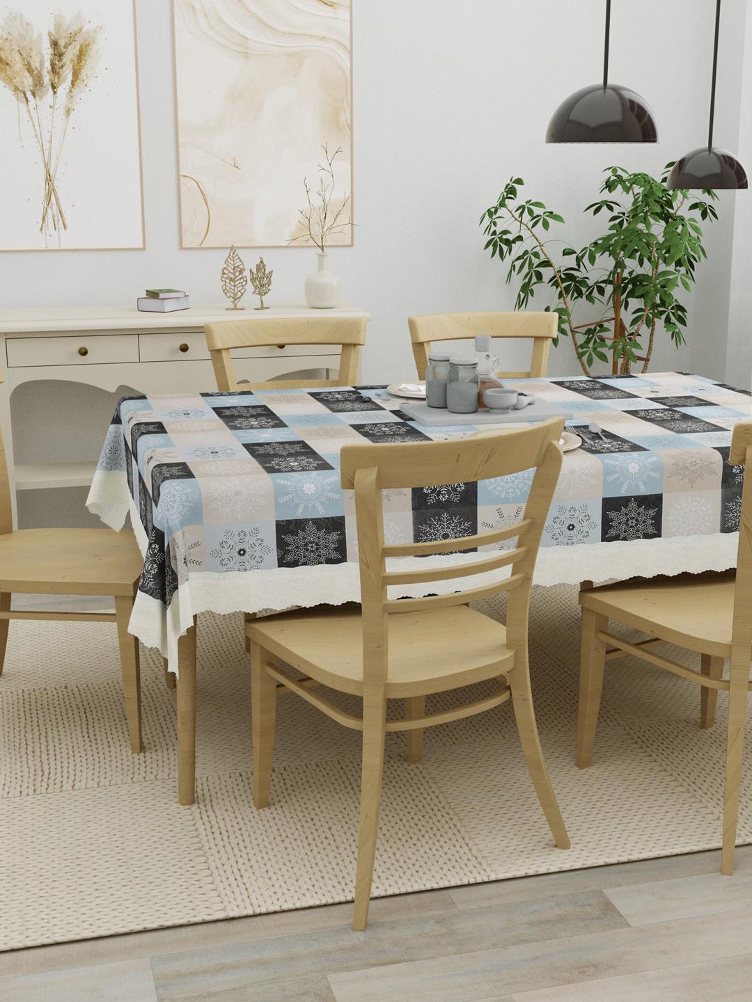 

Clasiko Blue & Beige Printed 6-Seater Rectangle Table Cover, Grey