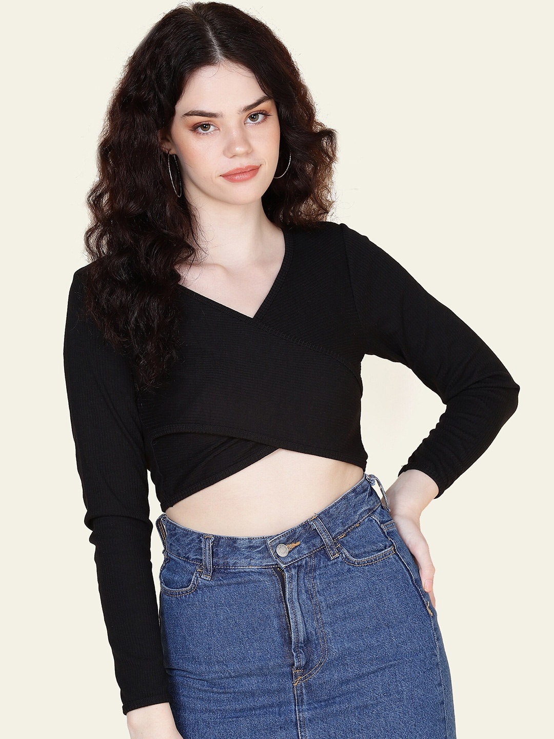 

Dressberry Women Black Crop Pure Cotton Top