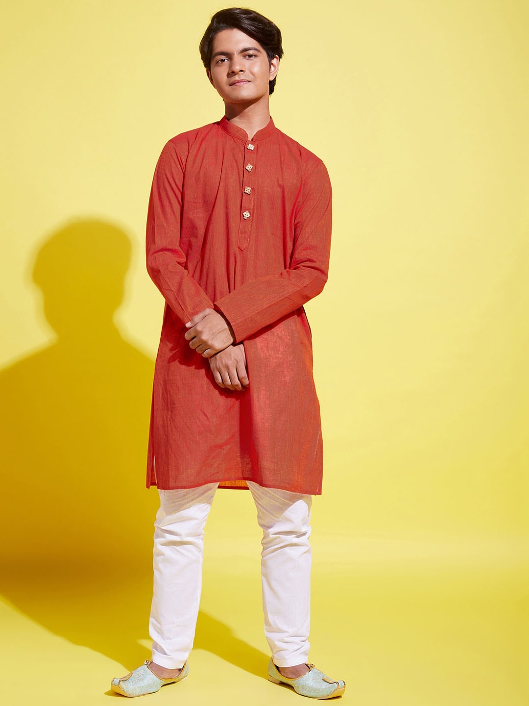 

VASTRAMAY Boys Rust Pure Cotton Kurta with Pyjamas