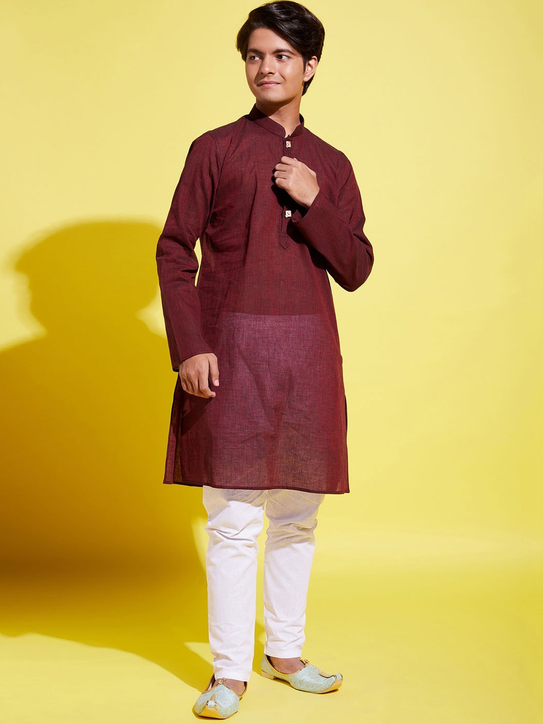 

VASTRAMAY Boys Maroon Pure Cotton Kurta with Trouser