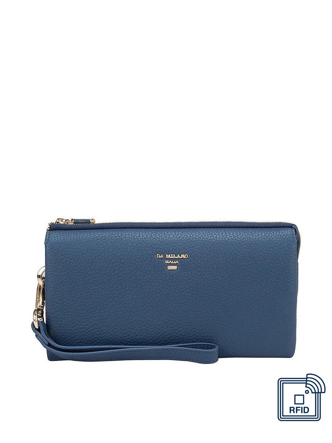 

Da Milano Women Blue Textured Leather Zip Around Wallet