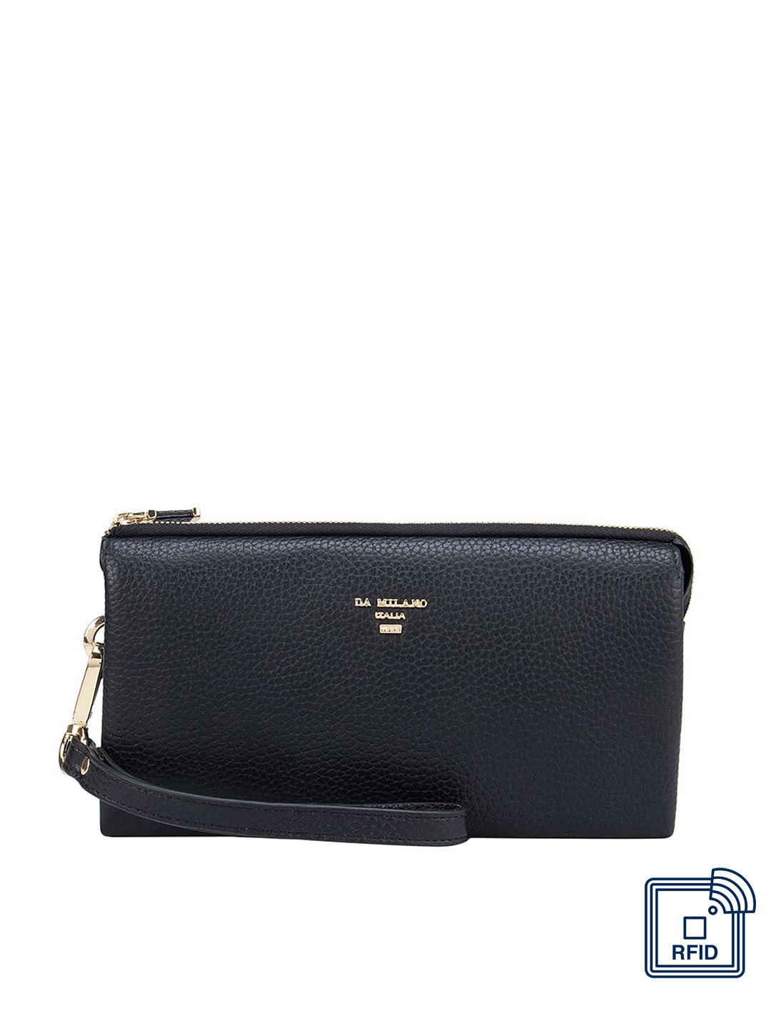 

Da Milano Women Black Textured Leather Zip Around Wallet