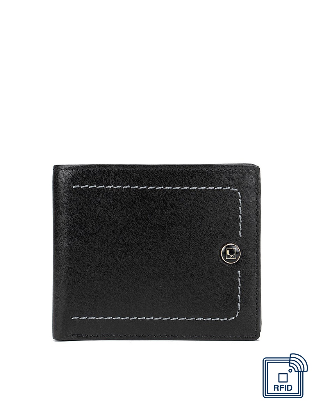 

Da Milano Men Black Textured Leather Two Fold Wallet