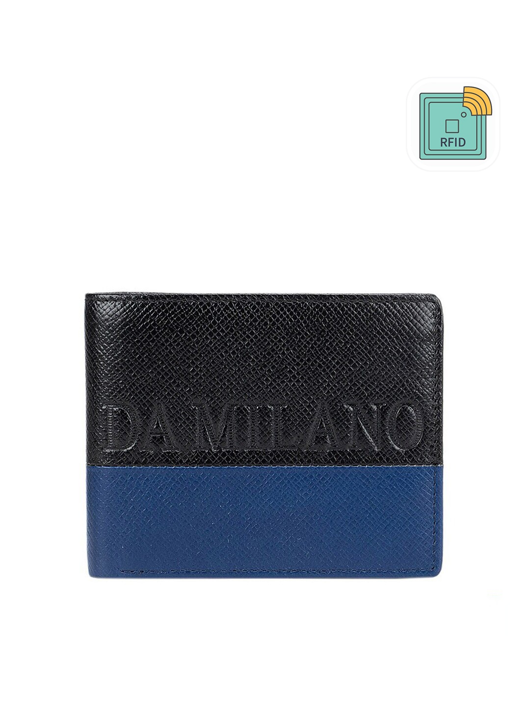 

Da Milano Men Black & Blue Colourblocked Leather Two Fold Wallet