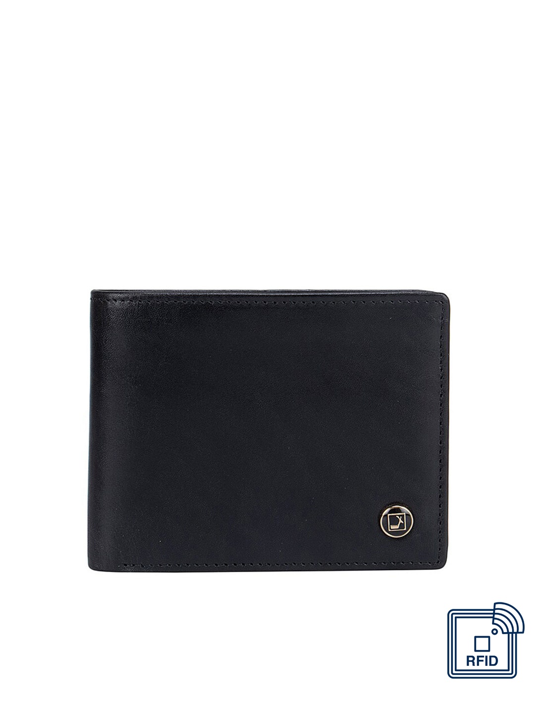 

Da Milano Men Black Textured Leather Three Fold Wallet