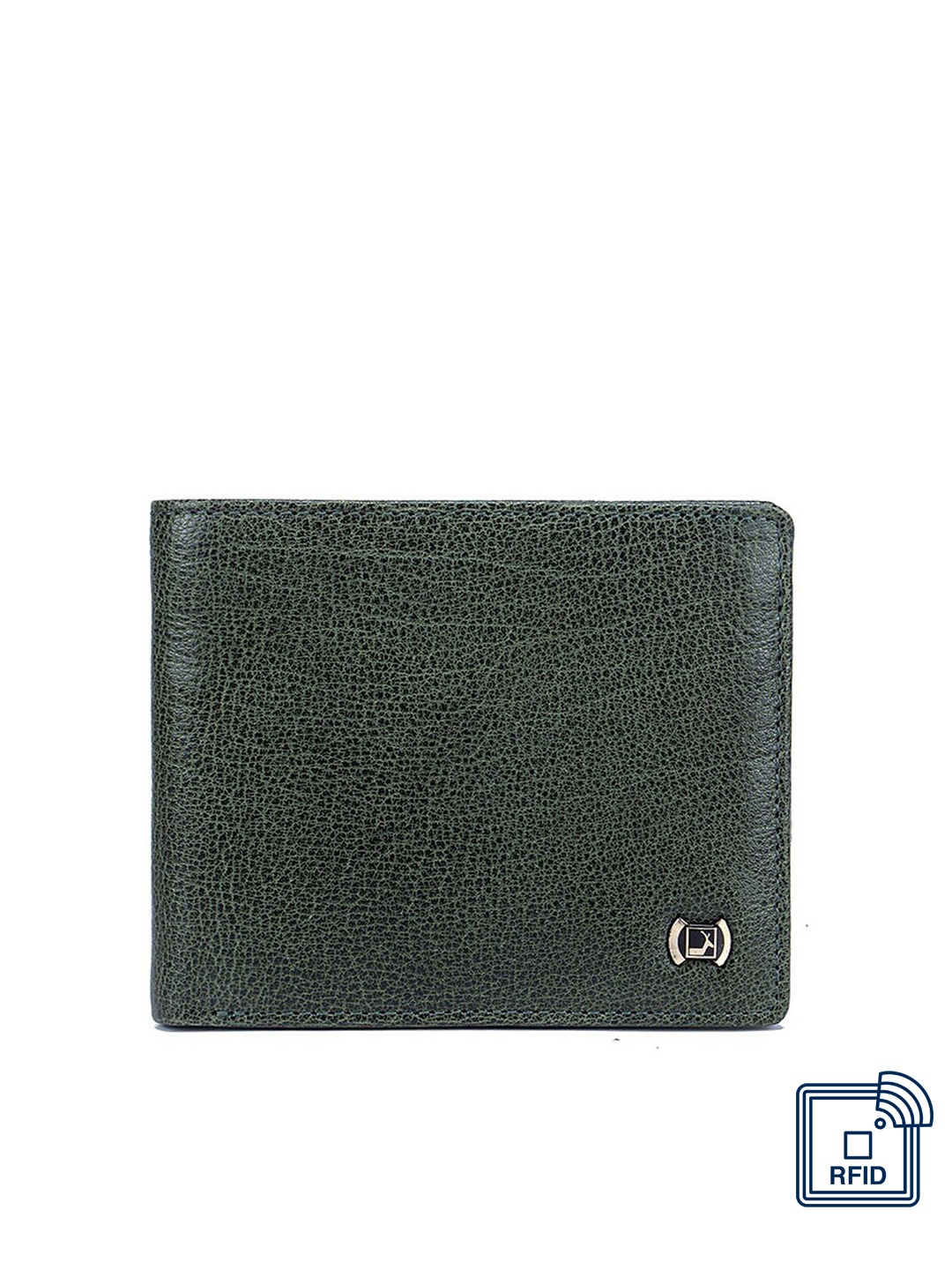 

Da Milano Men Green Textured Leather RFID Two Fold Wallet