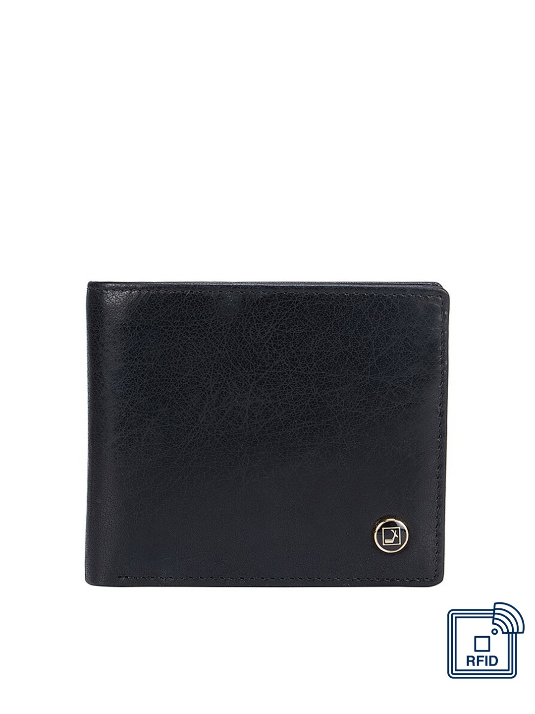 

Da Milano Men Black Textured Leather Three Fold Wallet