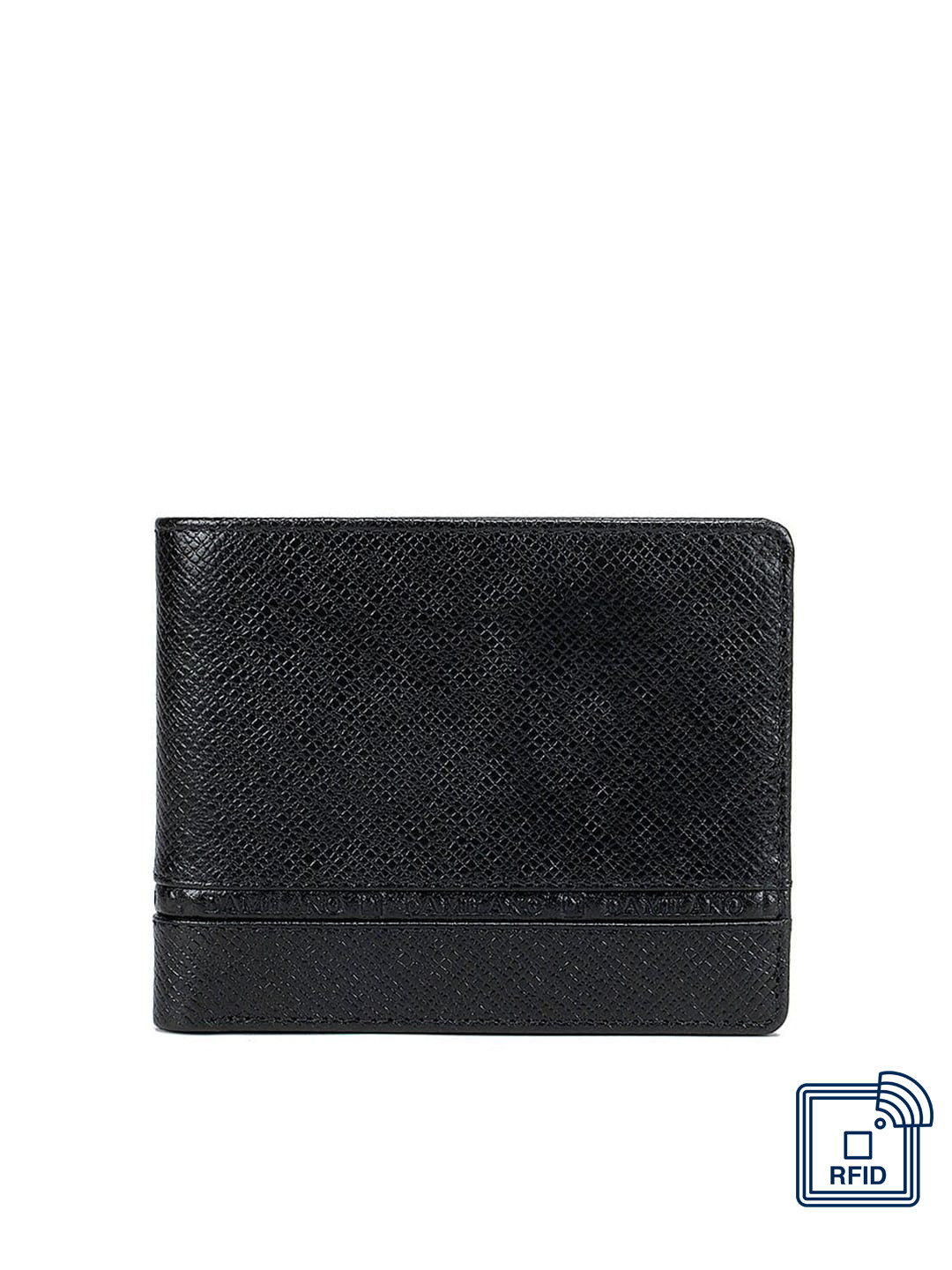 

Da Milano Men Black Textured Leather Three Fold Wallet