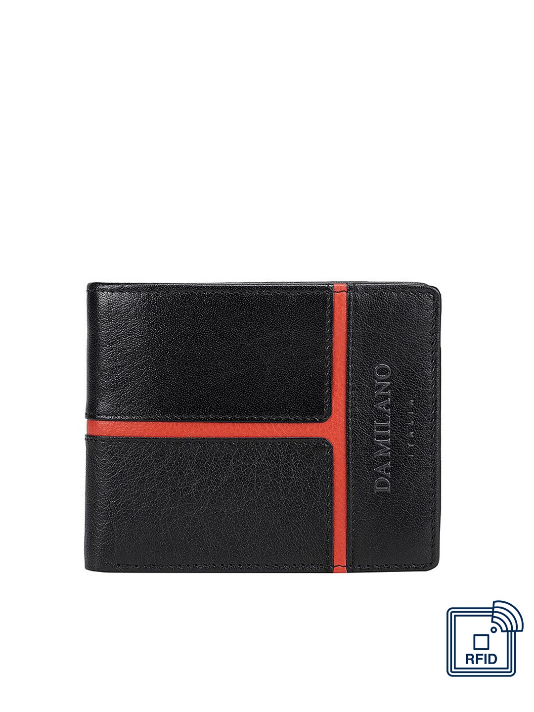 

Da Milano Men Black & Red Textured Leather Three Fold Wallet
