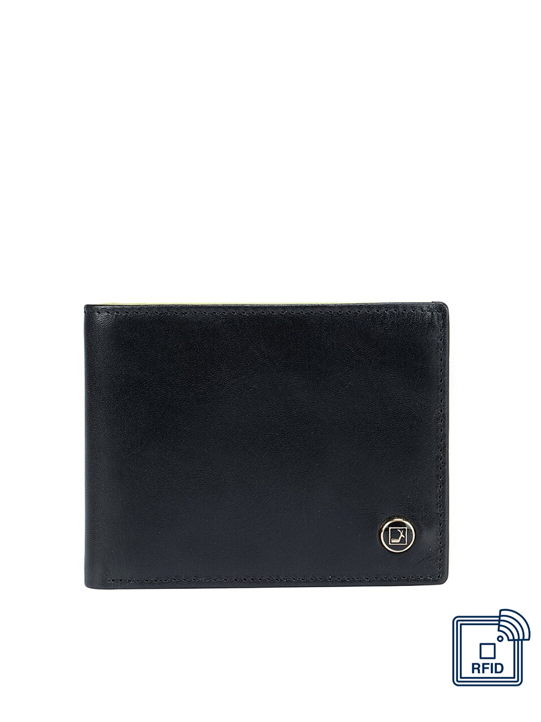 

Da Milano Men Black & Green Textured Leather Two Fold Wallet