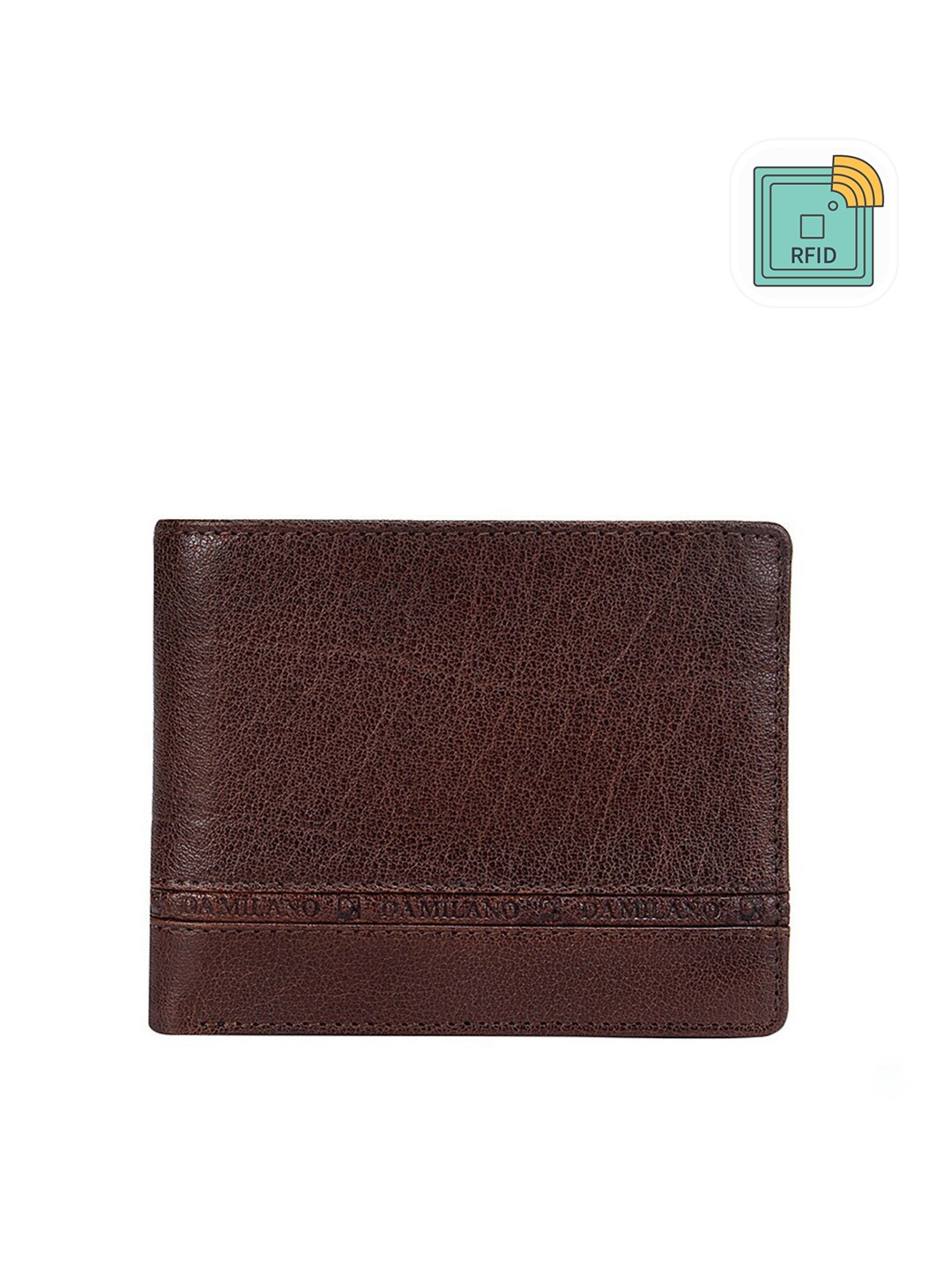 

Da Milano Men Brown Textured Leather Three Fold Wallet