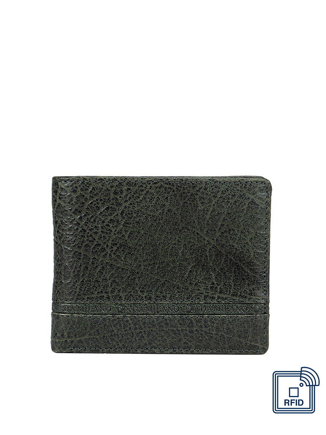 

Da Milano Men Green Textured Leather Three Fold Wallet