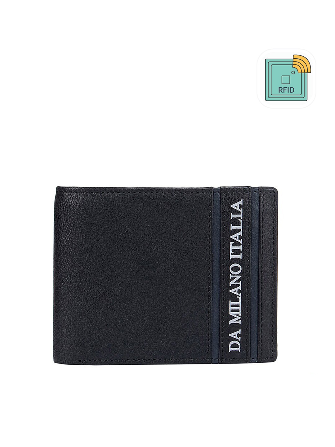 

Da Milano Men Black Textured Leather Two Fold Wallet