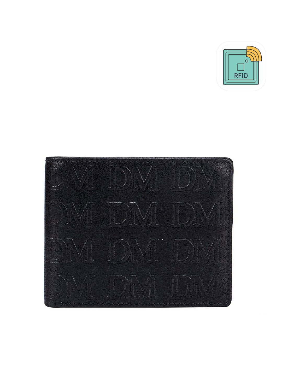 

Da Milano Men Black Textured Leather Two Fold Wallet