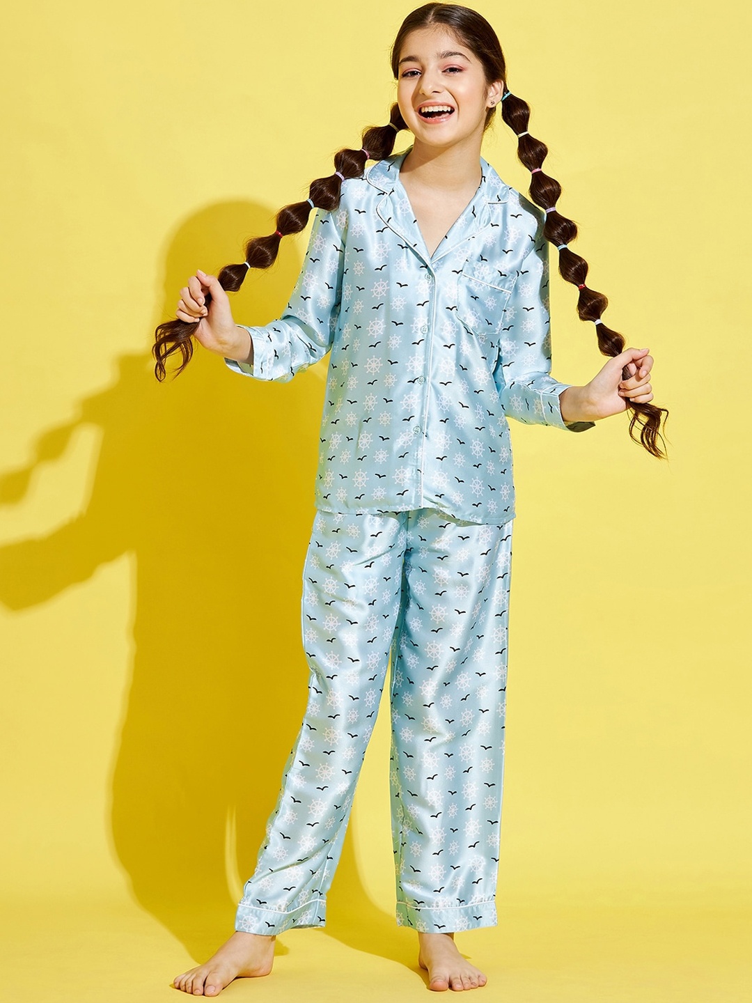 

Cherry & Jerry Girls Turquoise Blue & White Printed Night suit