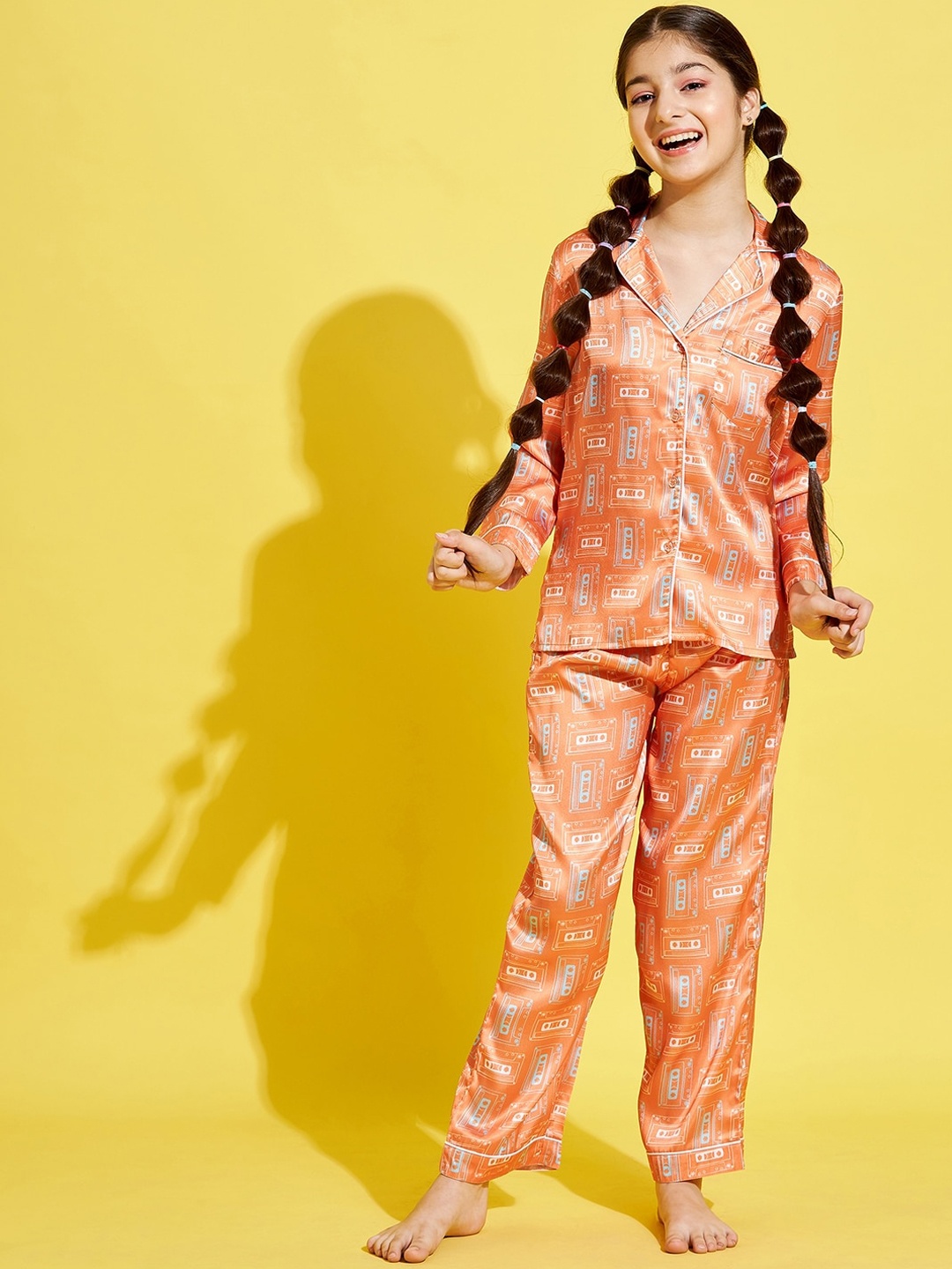 

Cherry & Jerry Girls Orange & White Printed Night suit