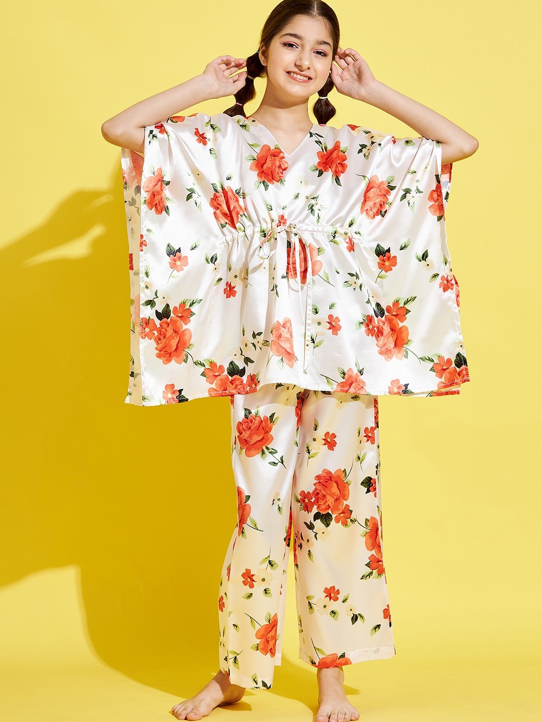 

Cherry & Jerry Girls White & Red Printed Kaftan Night suit