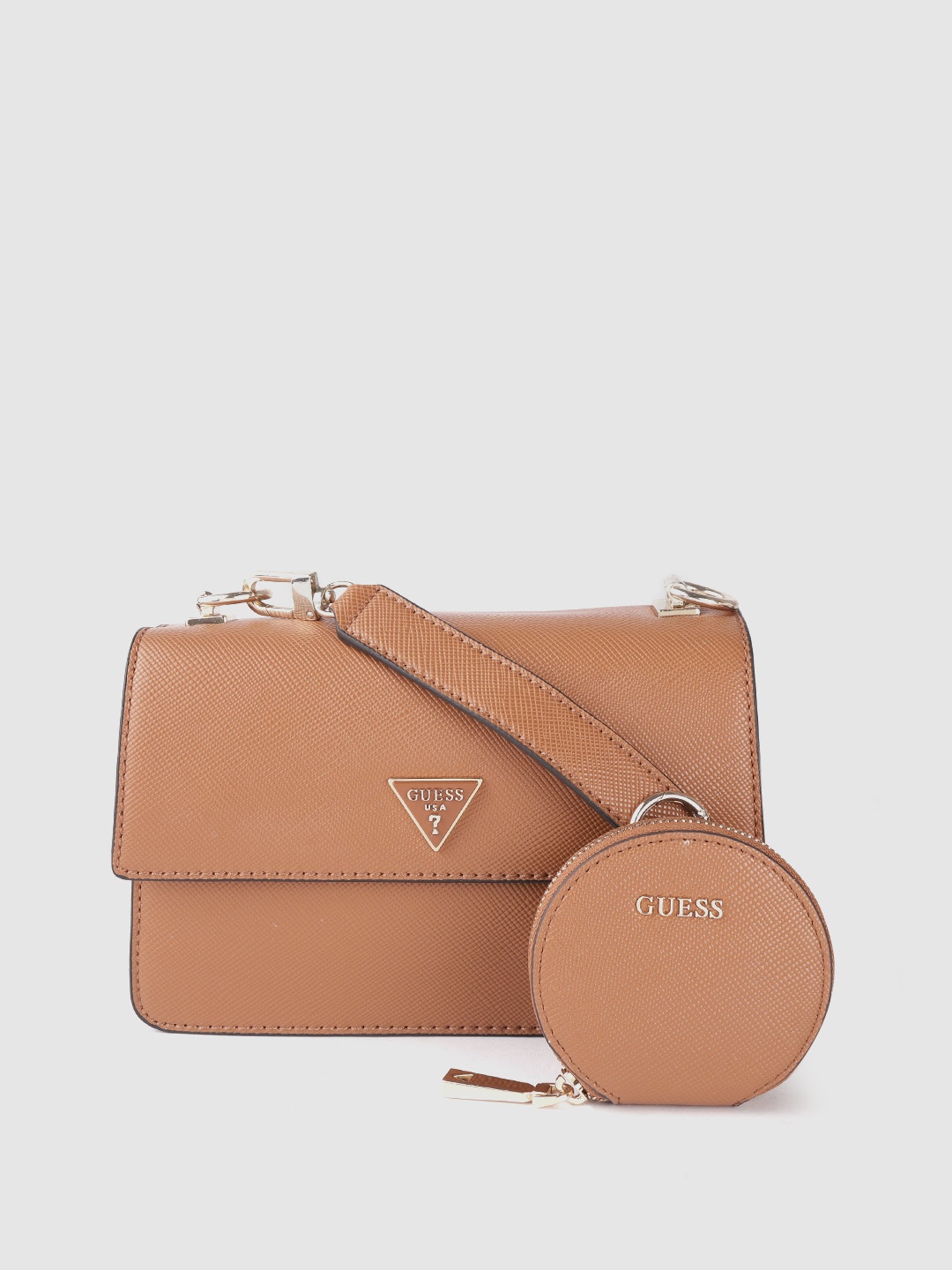 

GUESS Women Brown Solid Structured Sling Bag