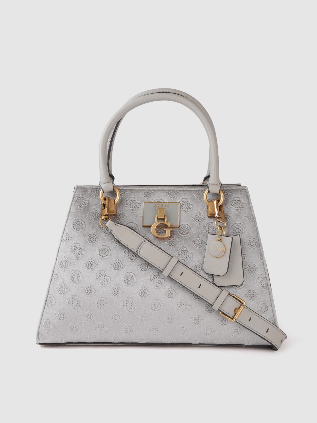 

GUESS Women Grey Textured Structured Handheld Bag