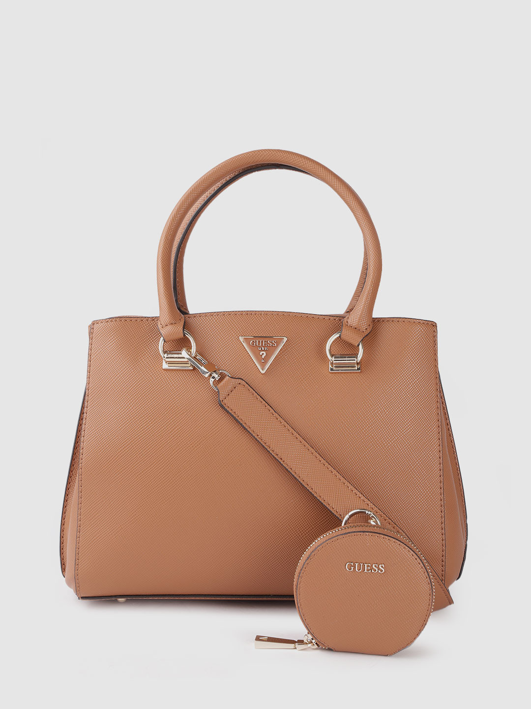 

GUESS Women Brown Solid Structured Handheld Bag