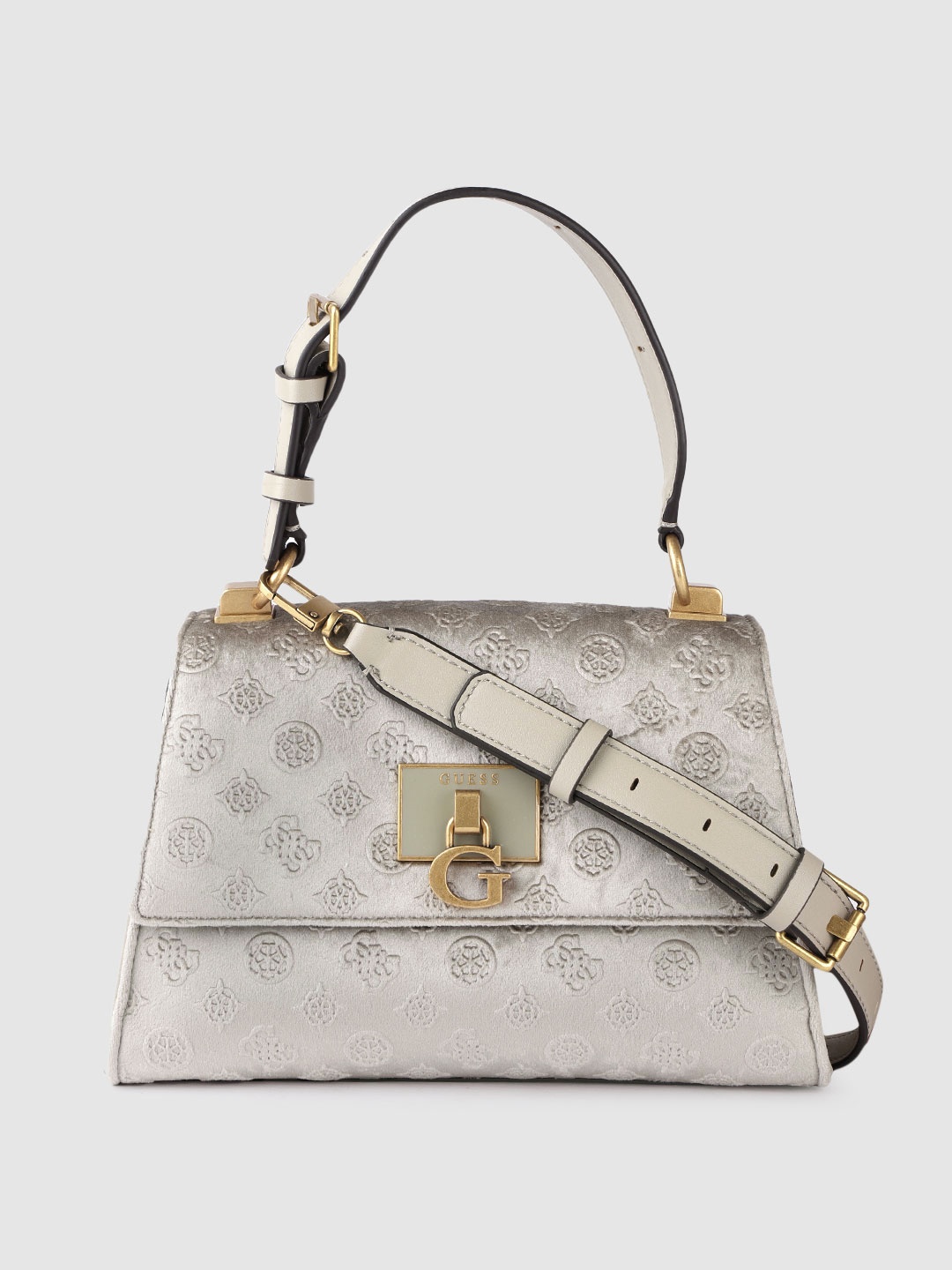 

GUESS Women Grey Textured Structured Handheld Bag