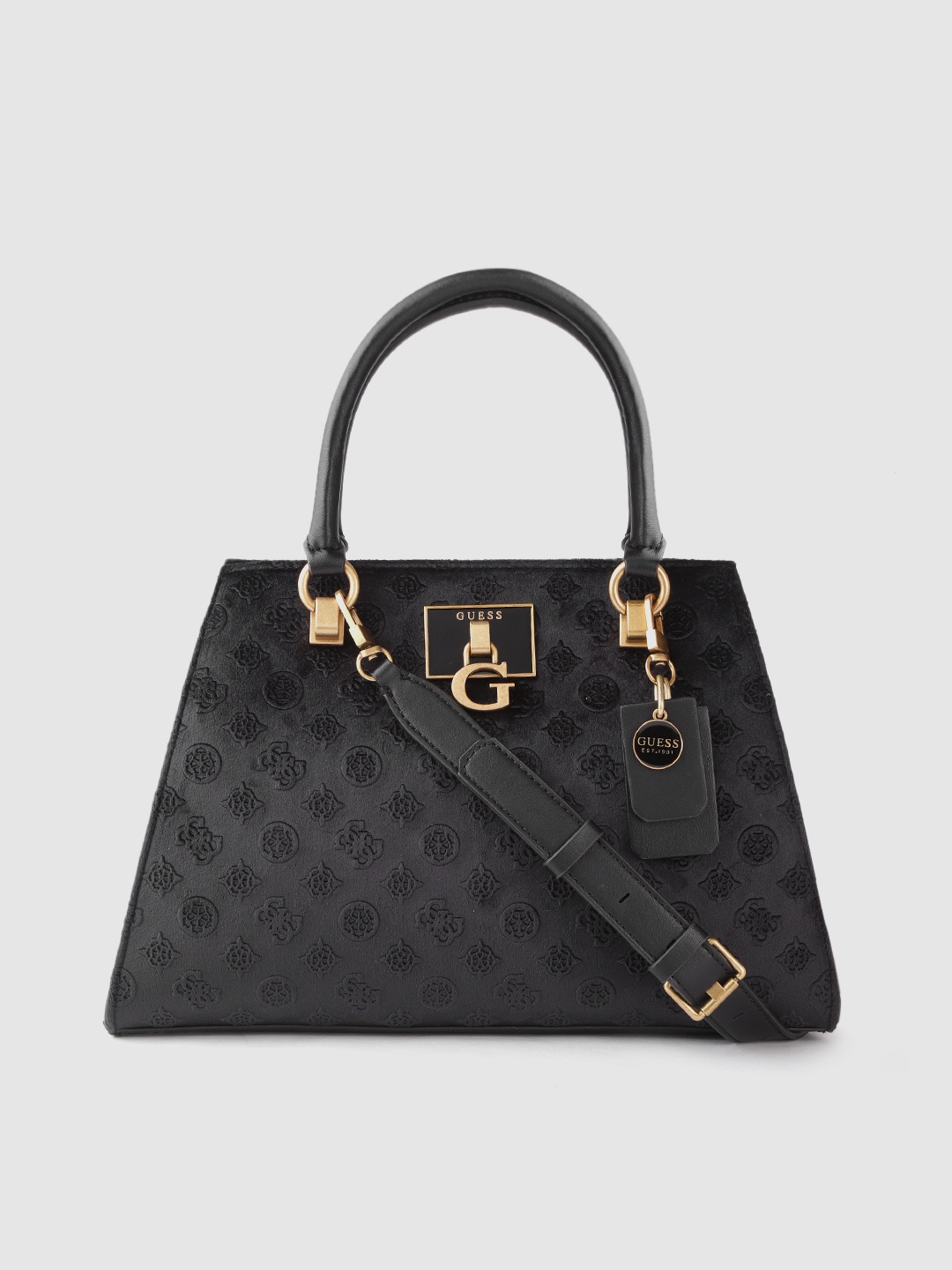 

GUESS Women Black Textured Structured Handheld Bag