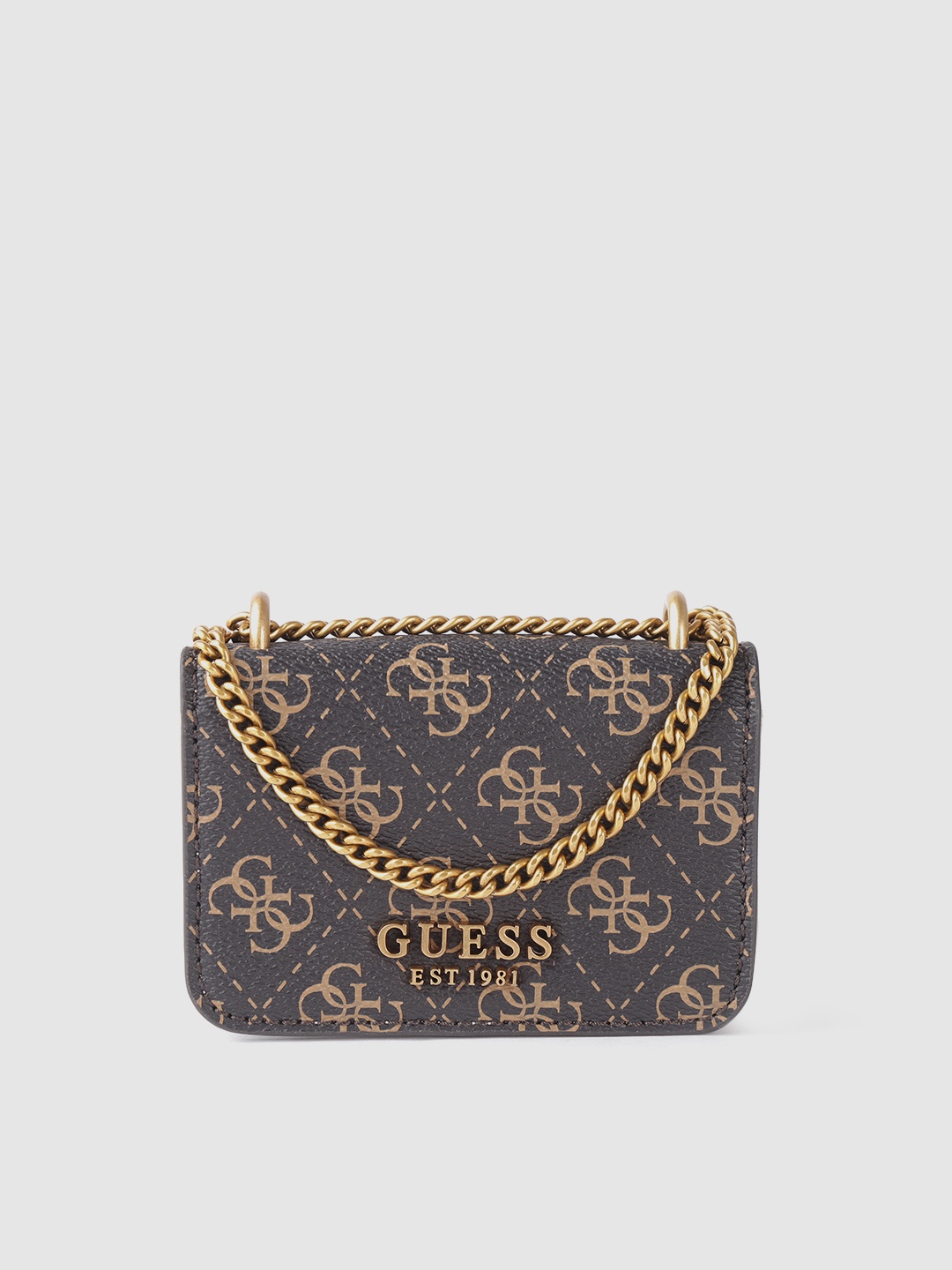 

GUESS Women Coffee Brown Brand Logo Print Structured Sling Bag