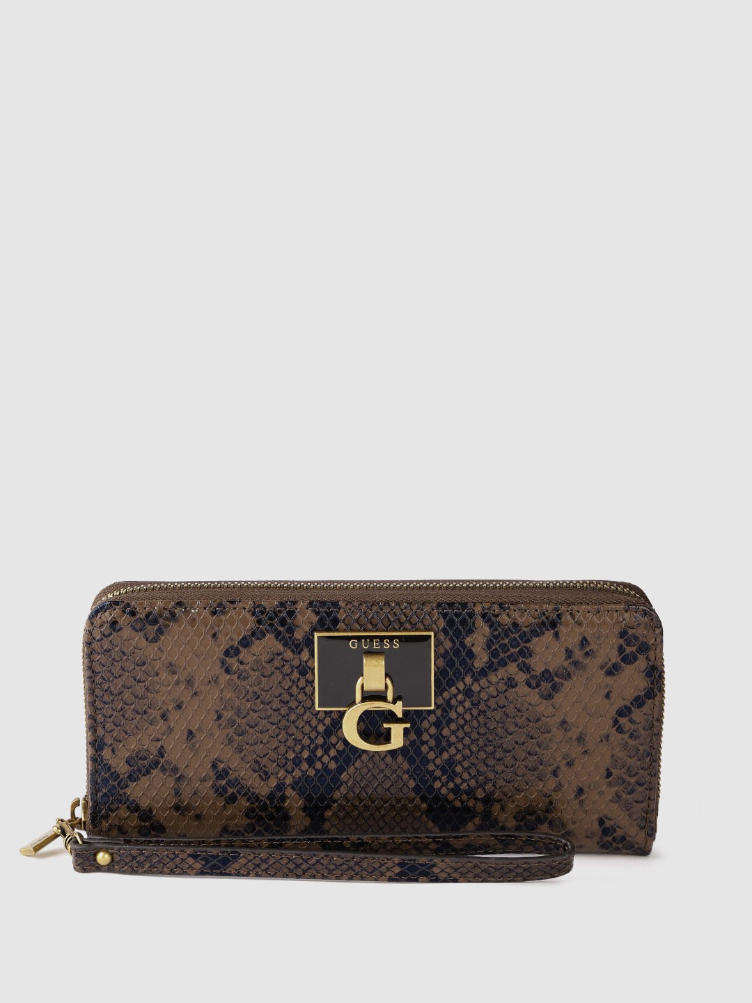 

GUESS Women Brown & Black Textured Zip Around Wallet