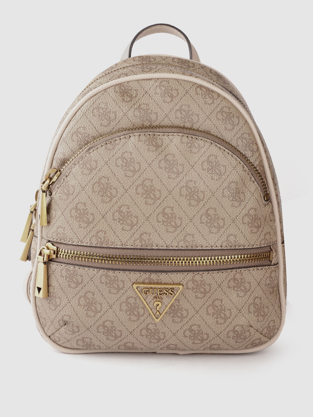 

GUESS Women Beige Brand Logo Print Backpack