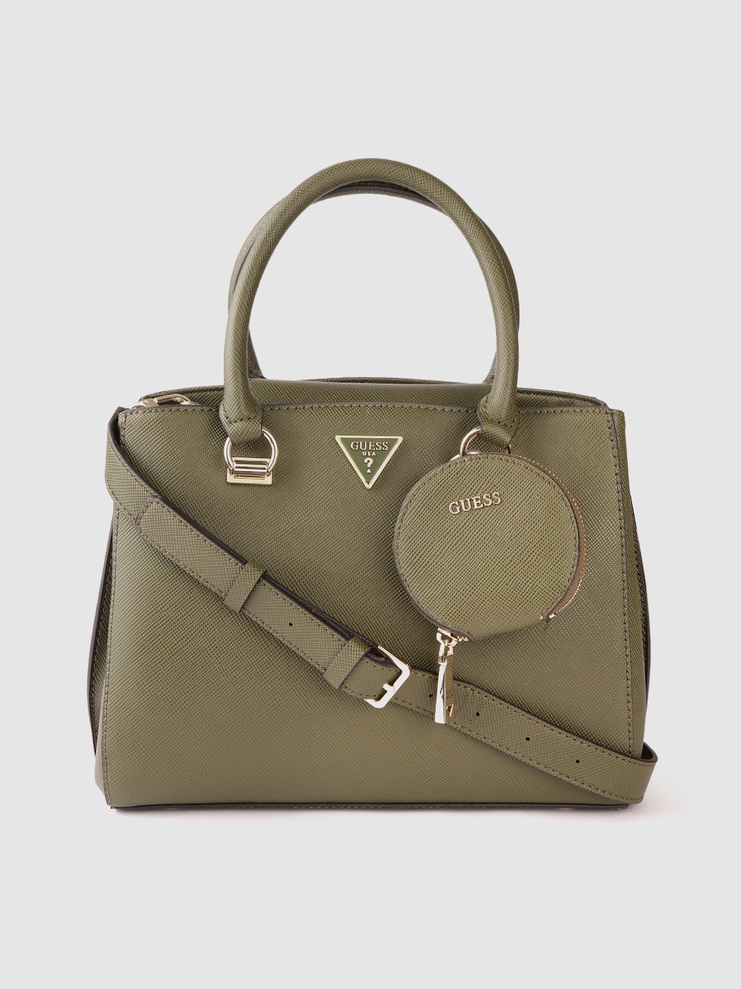 

GUESS Women Olive Green Solid Structured Handheld Bag