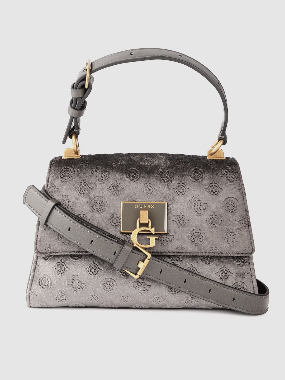 

GUESS Women Taupe Textured Structured Handheld Bag