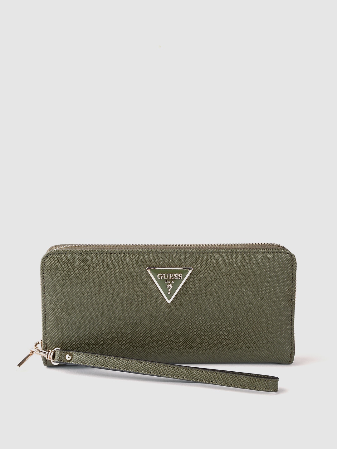 

GUESS Women Olive Brand Logo Print Detail Zip Around Wallet