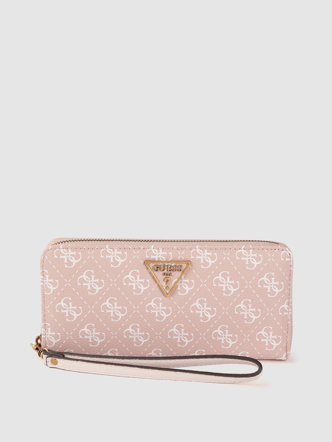 

GUESS Women Pink & White Brand Logo Print Zip Around Wallet