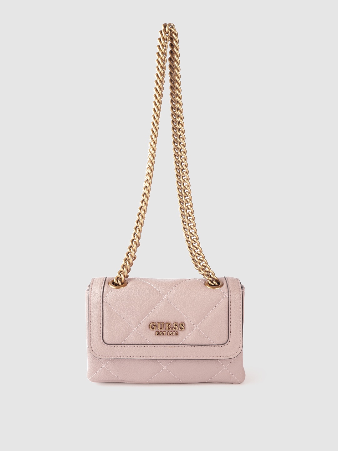 

GUESS Women Dusty Pink Structured Sling Bag with Quilted Detail, Rose