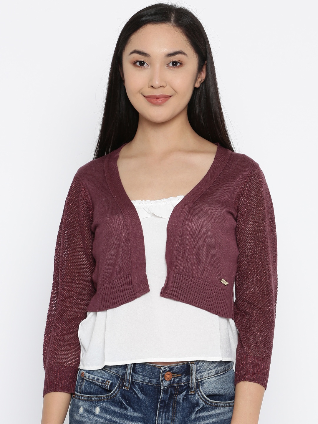 

Park Avenue Women Burgundy Crop Cardigan, Maroon