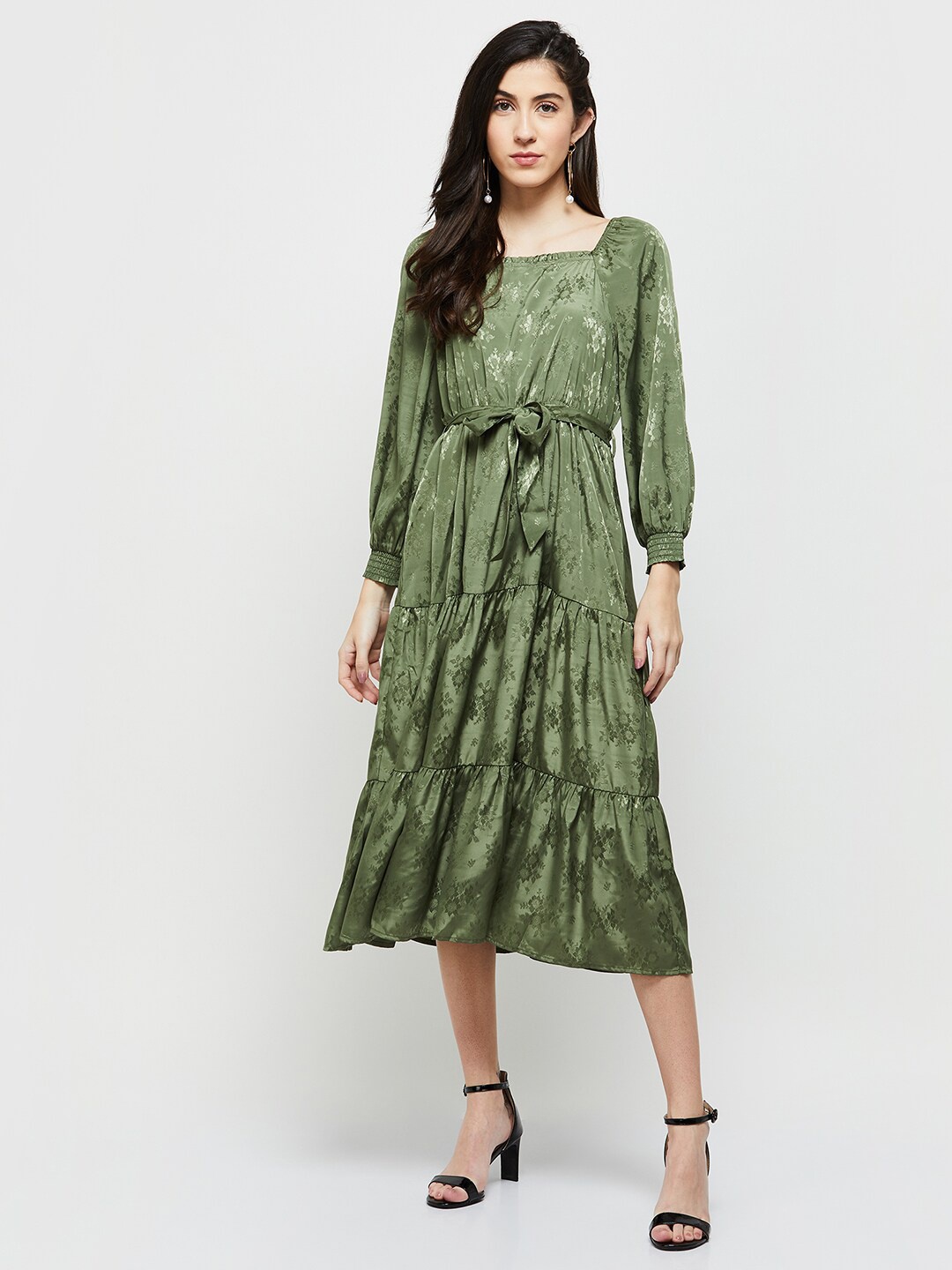 

max Green Floral A-Line Midi Dress