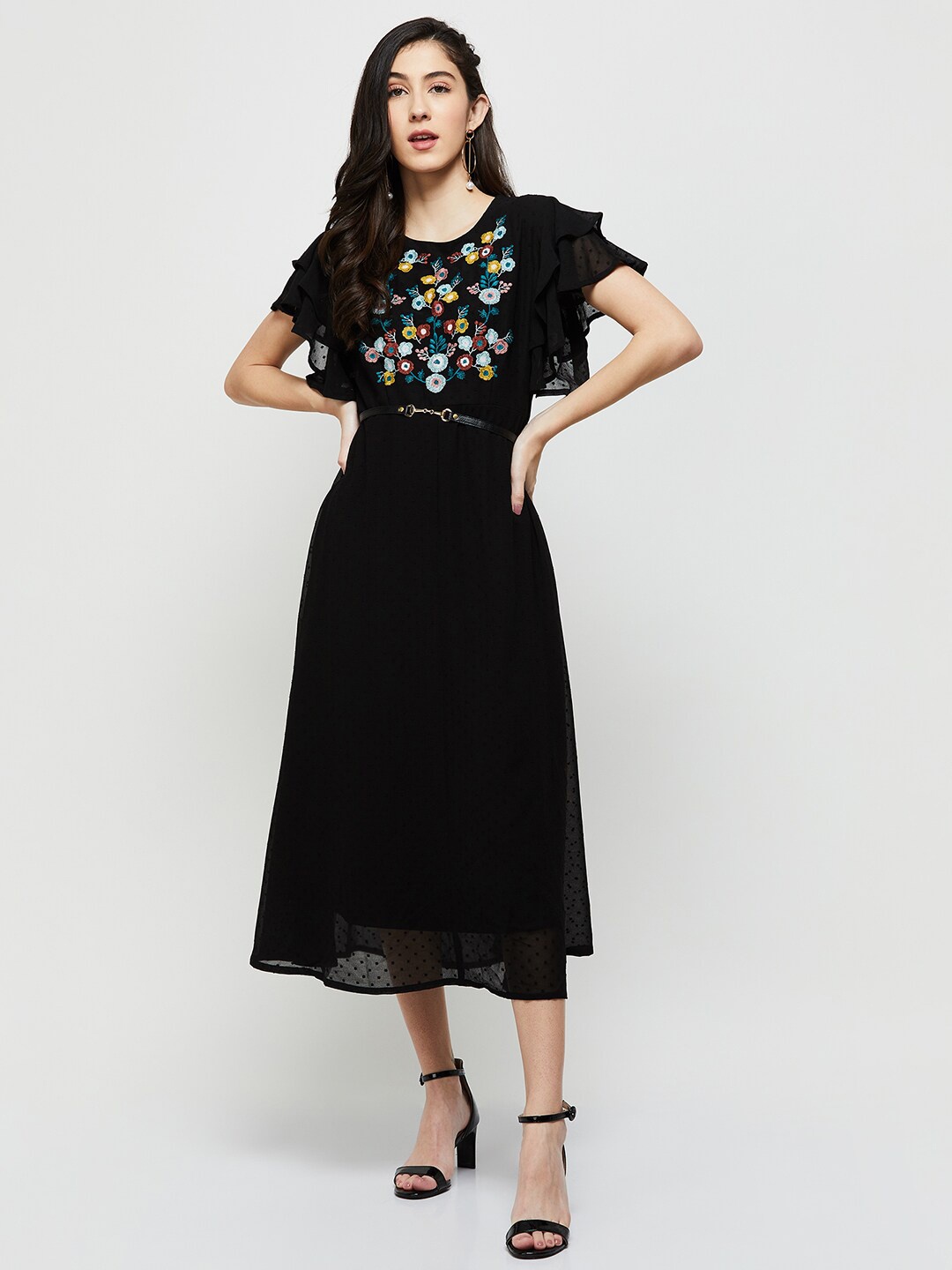 

max Black & Blue Floral Embroidered Midi Dress