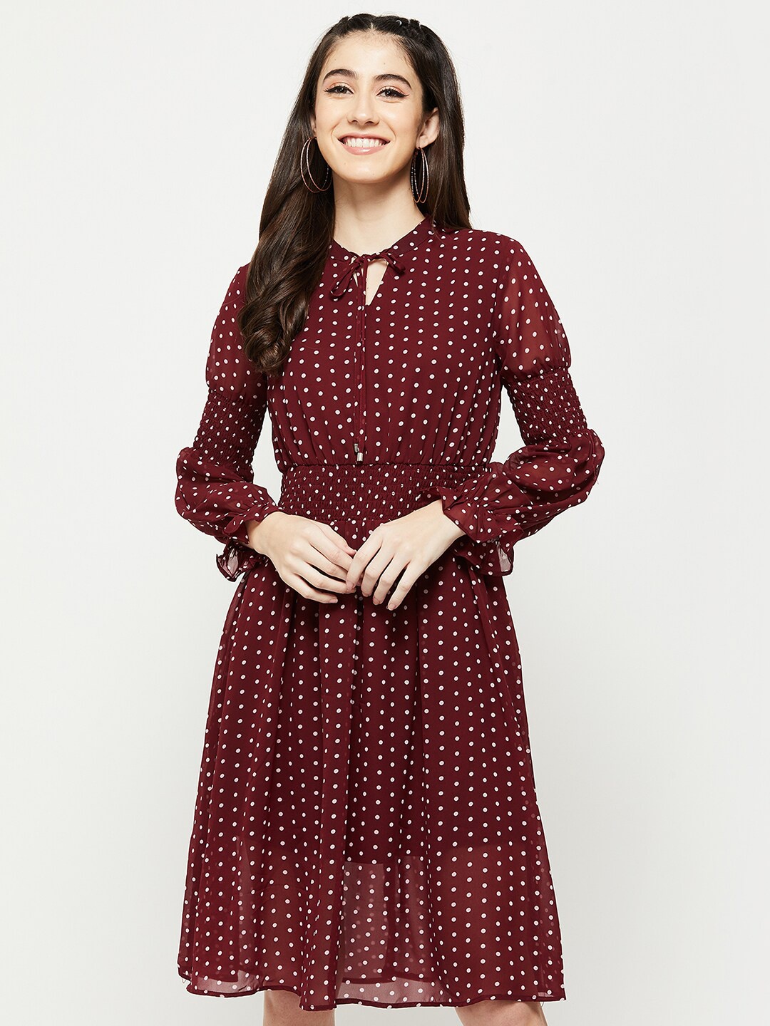 

max Maroon & White Keyhole Neck Dress