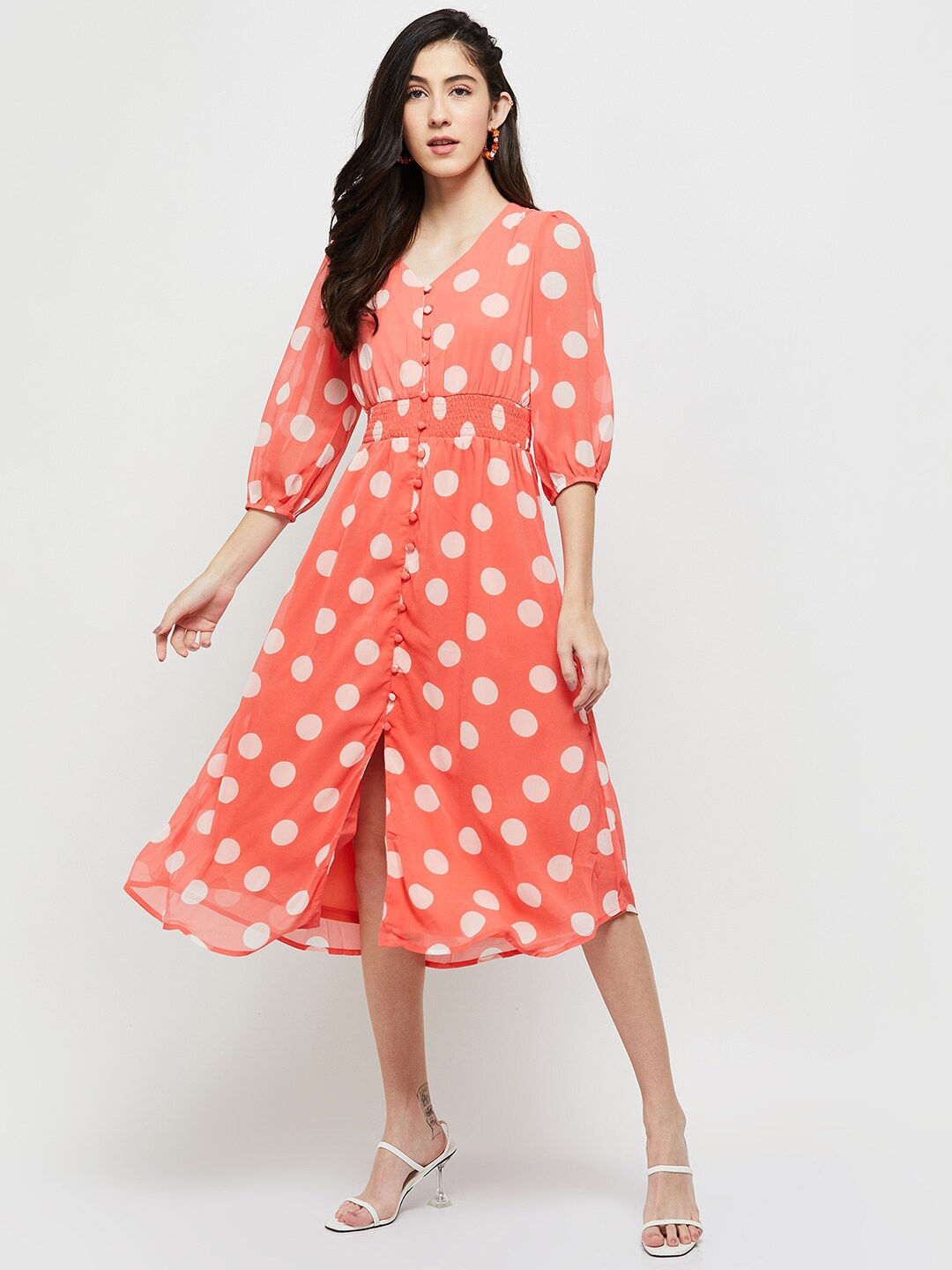 

max Coral & White Midi Dress