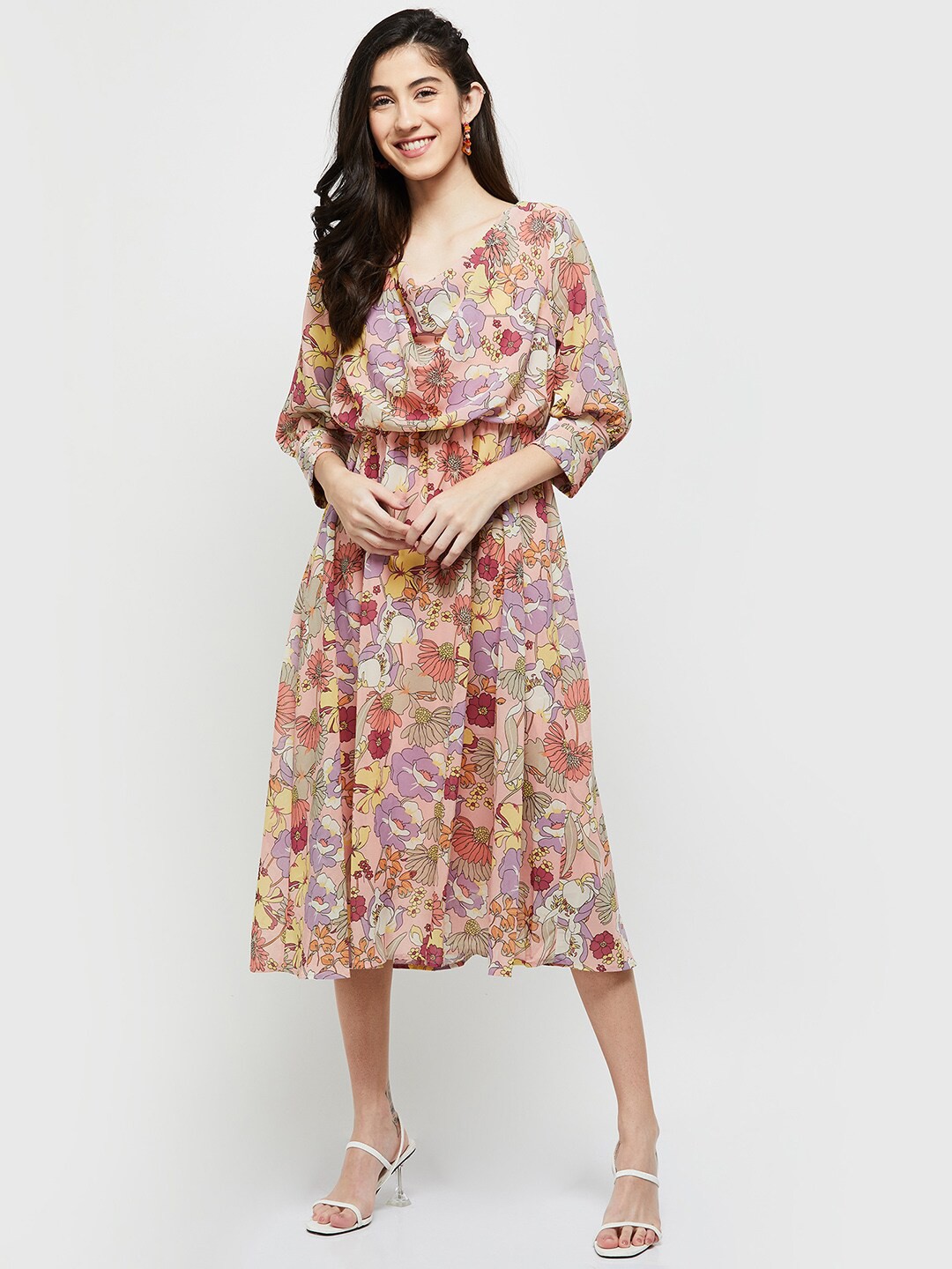 

max Coral & Purple Floral Midi Dress