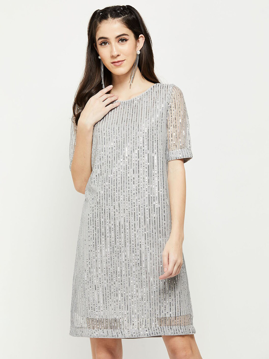 

max Silver-Toned A-Line Dress