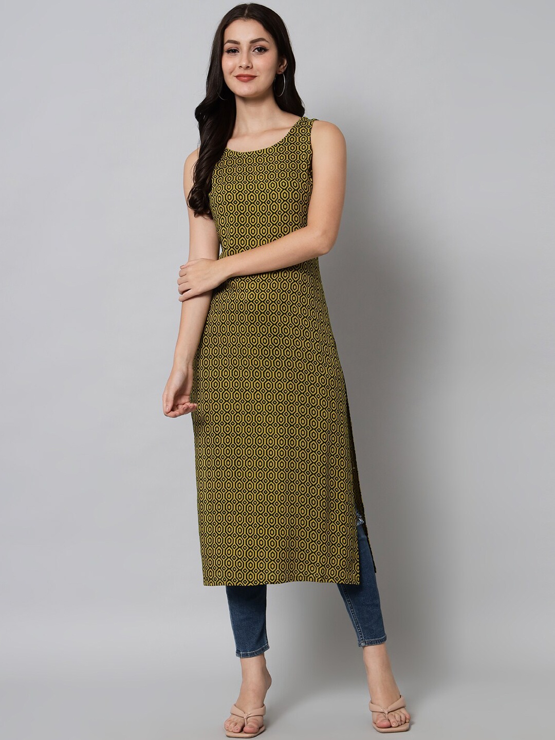 

KALINI Women Green Geometric Printed Kurta